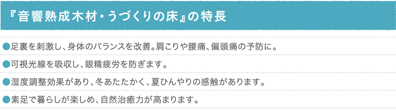 『音響熟成木材・うづくりの床』の特長