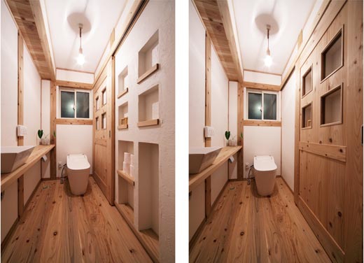 音響熟成木材バスユニット仕様の浴室・洗面室